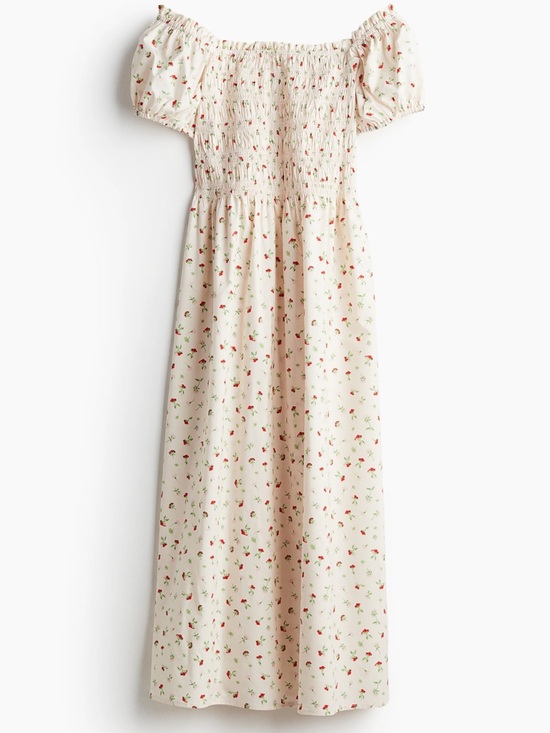 H&M Dresses & Skirts - H&M Cream/Small Flowers Off-The-Shoulder Poplin Midi dress